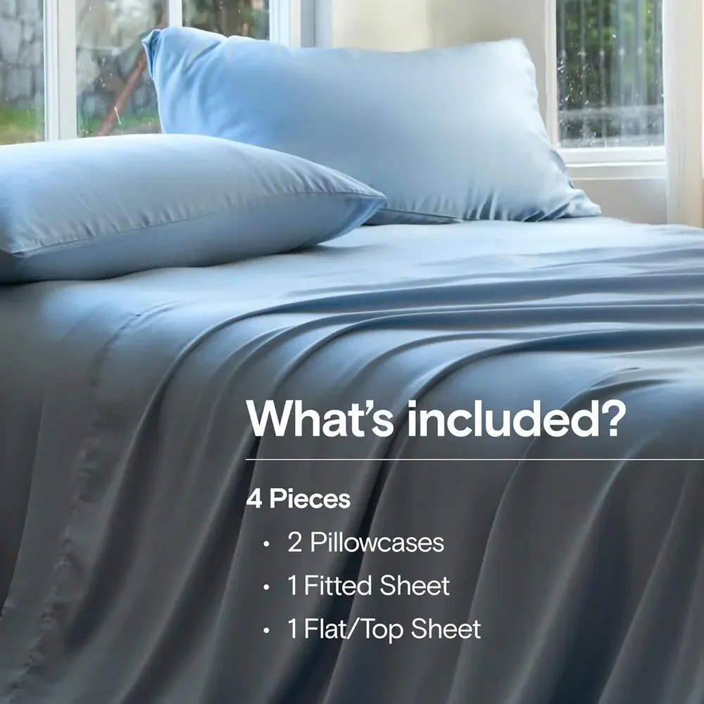 NWT Sijo DOZ Bamboo Sheet Set 4 PC -2 Pillowcases 2 Sheets Sky Blue Full/Queen